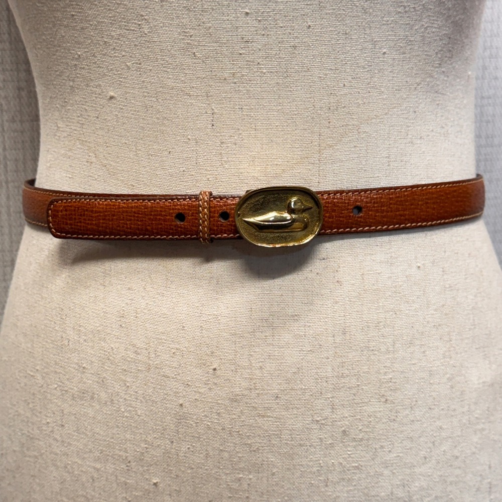 Trafalgar Leather Belt Women 28 Tan Duck Buckle Brass Equestrian Heritage Preppy